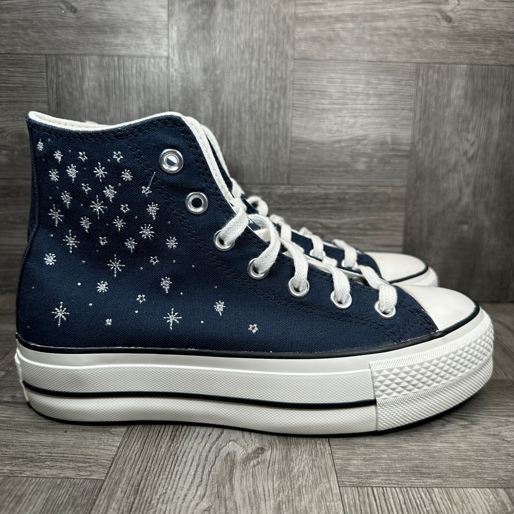 Converse Platform Sneakers Womens 7 Navy Blue Silver Star Embroidered NEW